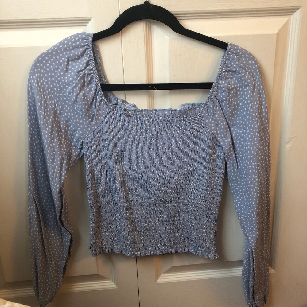 Blue and white dot blouse